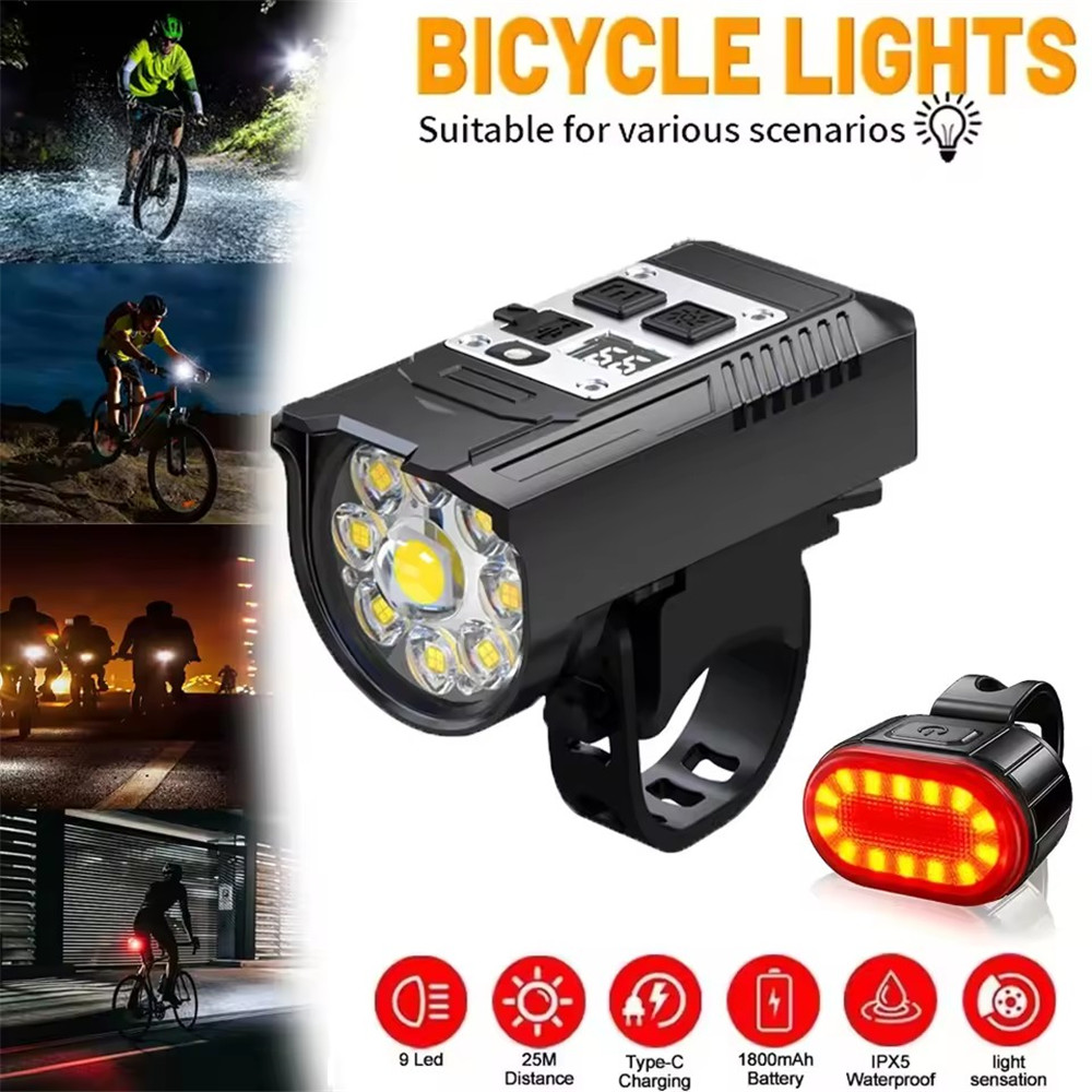 Headlamp Waterproof Rechargeable - MEUYAG 9 LED Bicycle Headlight USB