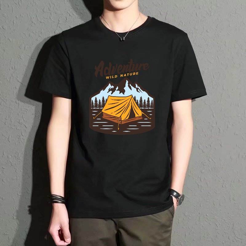 Men's Black Round-Neck Short-S – Outdoor Adventure Outfit recenzja i cena