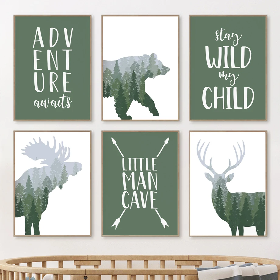 Green Woodland Deer Bear Moose – Outdoor Adventure Boys recenzja i cena